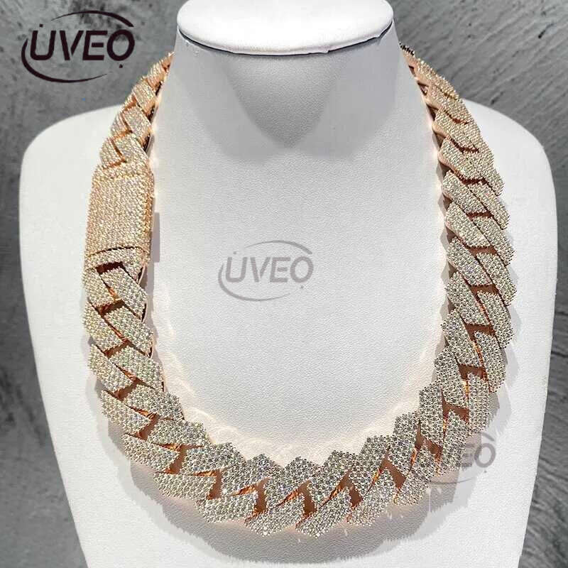 designer moissanite necklace 20mm stainless steel plated gold sier width 3 row iced out cuban k chain hop hip jewelry necklaces bracelet free shipping