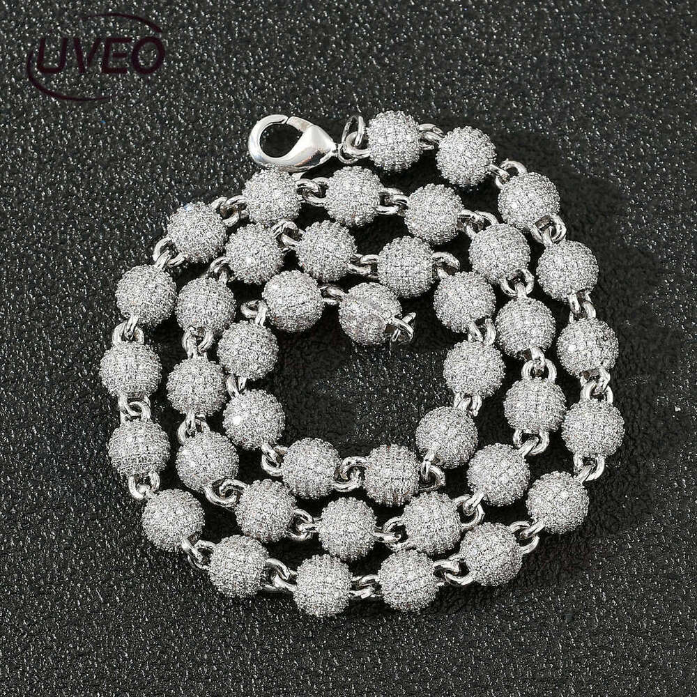 Luxury Hip Hop 8mm round bead neck collarbone chain full ice out VVS Moissanite Necklace bracelet for men and women Free delivery