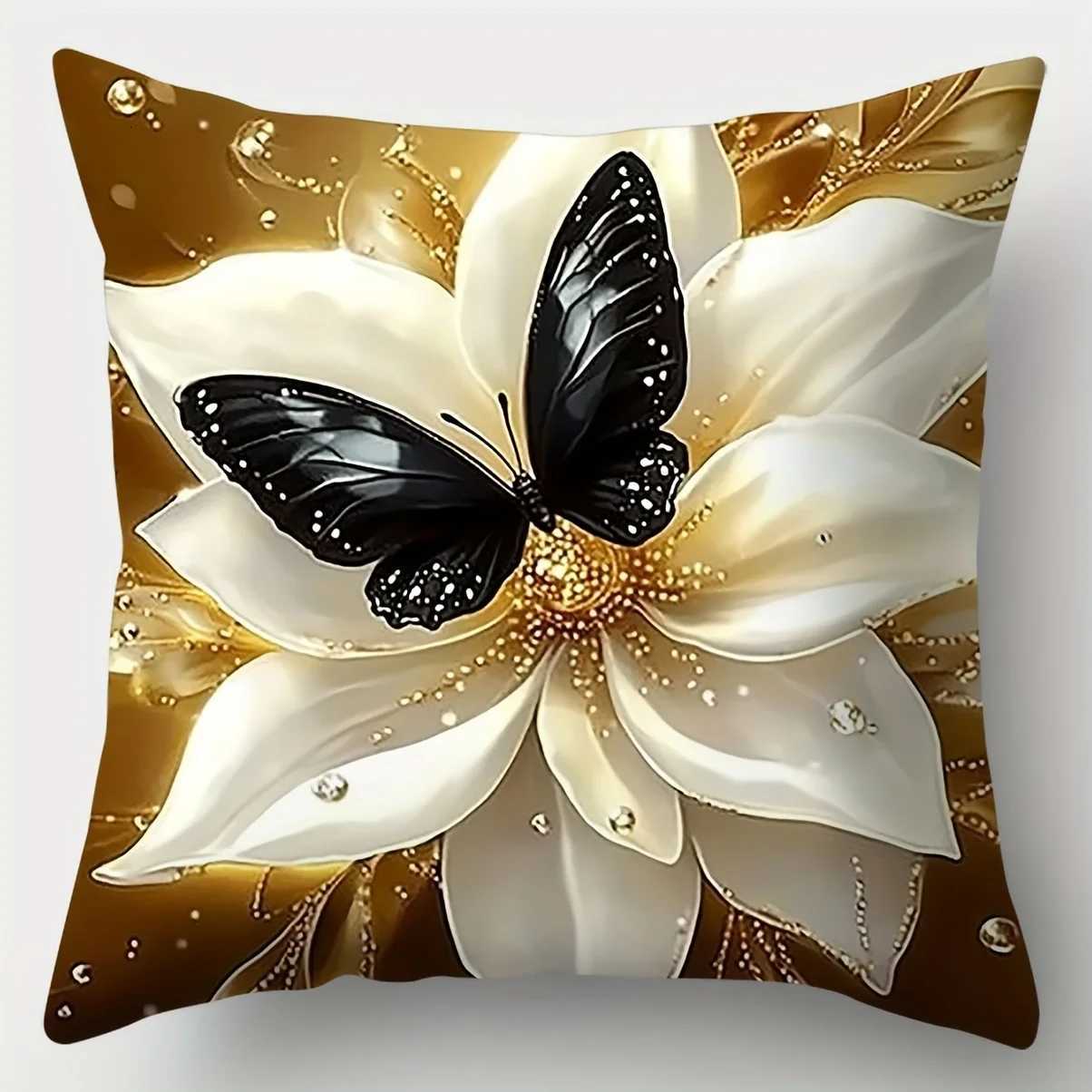 4pcs Elegant Black Gold Butterfly Floral Covers Stylish Decor for Living Room Sofa HomeM251119