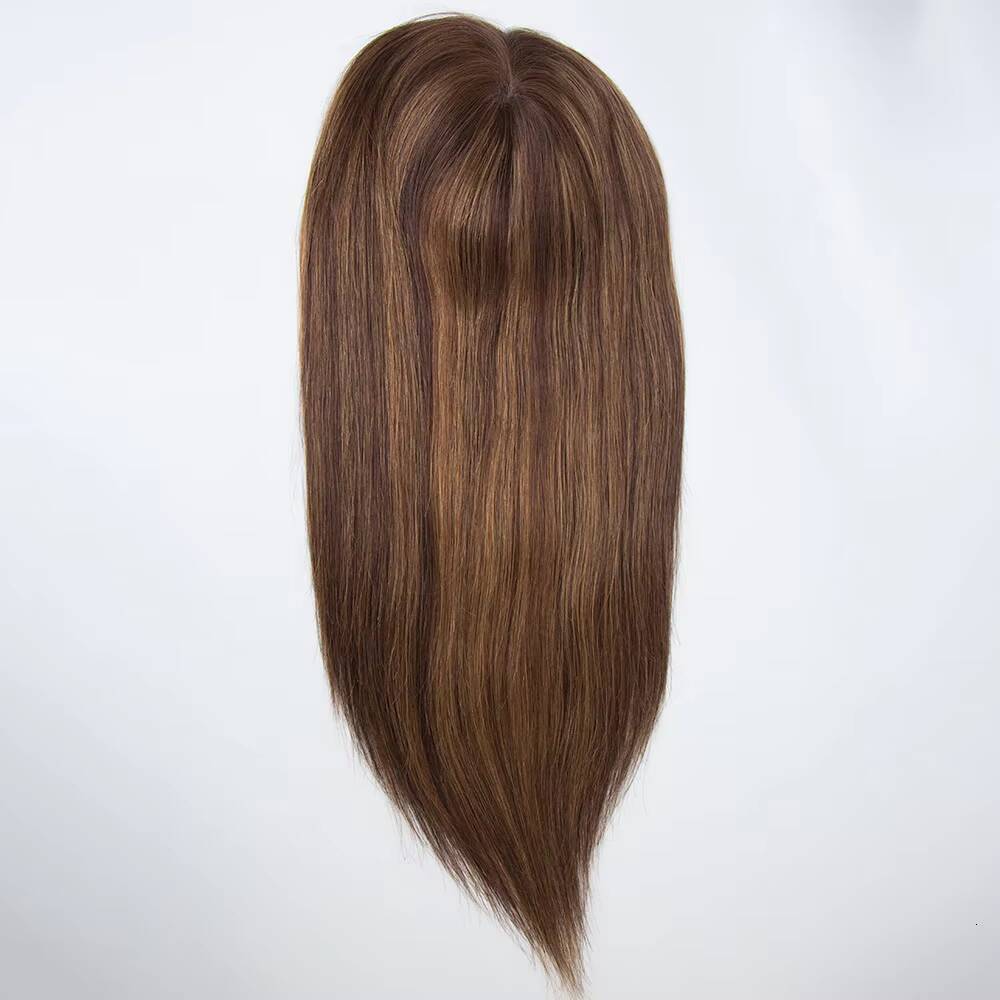 Spring Airy Brown Balayage 55x65 High-quality Double Silk Clip in 100 Human Hair Topper for Women Hairpieces Natural Look