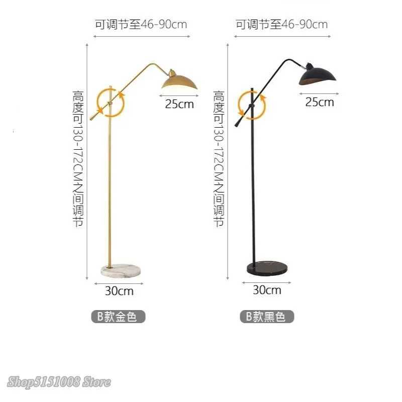 Nordic Simple Gold Floor Lamps Marble Base Standing Lamp Adjustable Length Floor Light Foyer Living Room Stand Lamp E27 Fixtures M251119