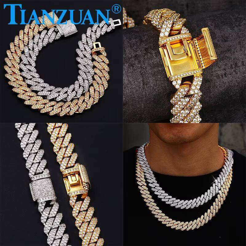 Necklace S Sier 8-20mm Two Rows Cuban Iced Out Hip Hop White Diaspore Chain Jewelry for Men and Women Gift 2f