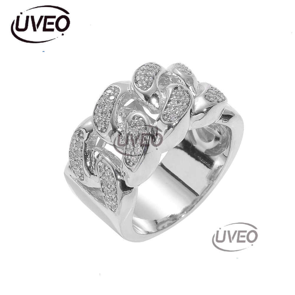 Luxury designer Cuban chain sterling silver gold plated ice out of VVS Moissanite men women's hip Hop hollow ring