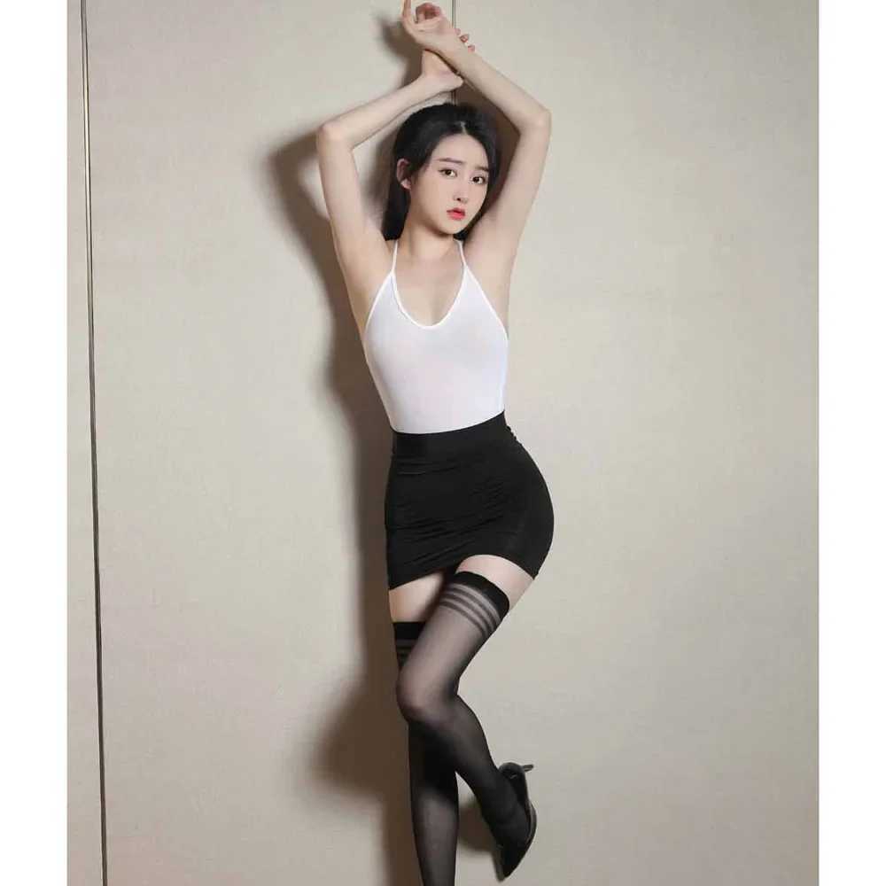 Spaghetti strapless high cut bodysuit with open crotch bodysuit hot and sexy Japanese Sukumizu lingerie club outfit through swimsuit W250419