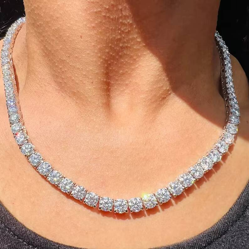 Hiphop Iced Out 3mm 4mm 5mm 6mm 925 Sterling Silver VVS Moissanite Tennis Chain Necklace