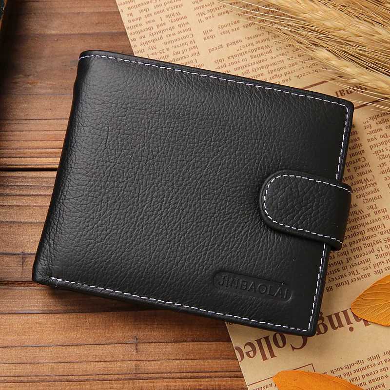 Genuine Leather Mens Wallet Premium Product Real Cowhide Wallets for Man Short Black Walet Portefeuille Homme Short PursesT251119
