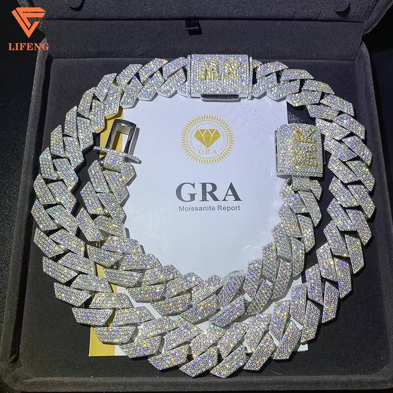 Lifeng Custom 24mm VVS Moissanite Ice Necklace 925 Silver Miami Cuban Chain with Diamond for Men Cuban Link Chain