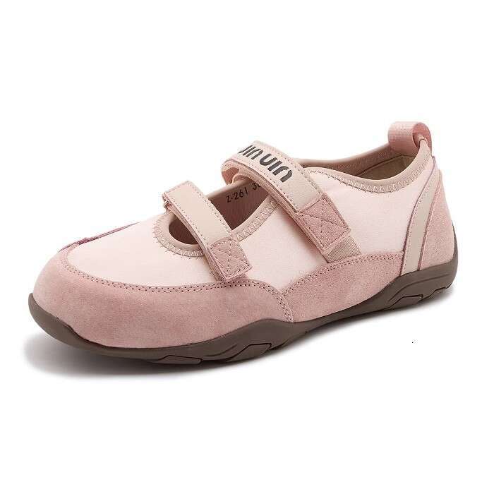 2025 Spring Summer New Korean Style Ballet Mary Jane for Women Pink and Apricot Two-tone Casual Velcro Sports Training Shoes