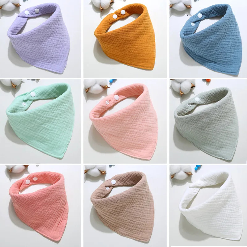 1 piece of baby cotton feeding bib Saliva towel triangle solid color scarf soft adjustable buckle Burp cloth 250414z