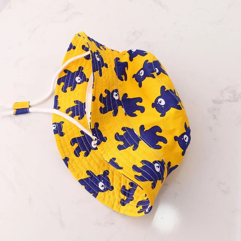 Spring and summer thin breathable childrens bucket hat unisex baby sun with windproof rope outdoor 6 months 8 years old 250414z