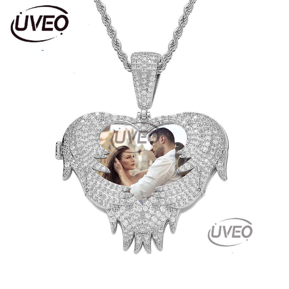 Luxury designer Flip Heart Photo Pendant Gold silvered Ice out VVS Moissanstone Hip Hop Men Women's Frame Necklace with FREE shipping