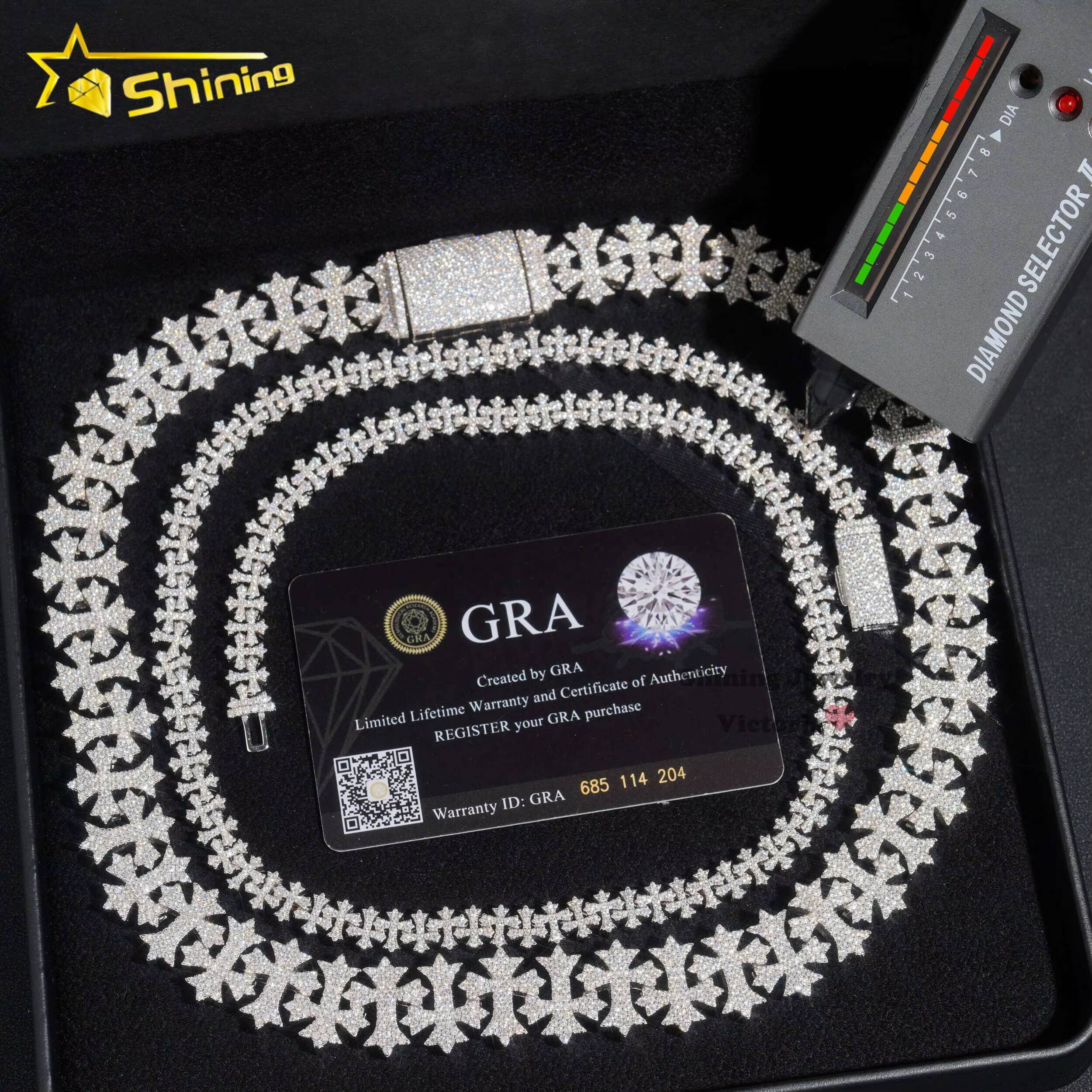 Shining Jewelry Hip Hop Rapper Style Necklace 925 Sterling Silver 8mm 18mm Iced Out Vvs Moissanite Cross Charm Cuban Link Chain