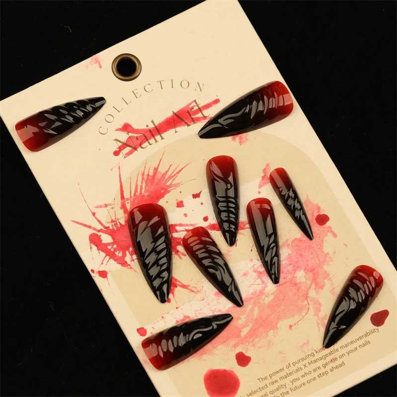 24Pc Halloween Spider Skull Blood Cool Spice Style False Nails Almond Head Detachable Finished Fake Nail Press on Nail with GlueT251118T251119