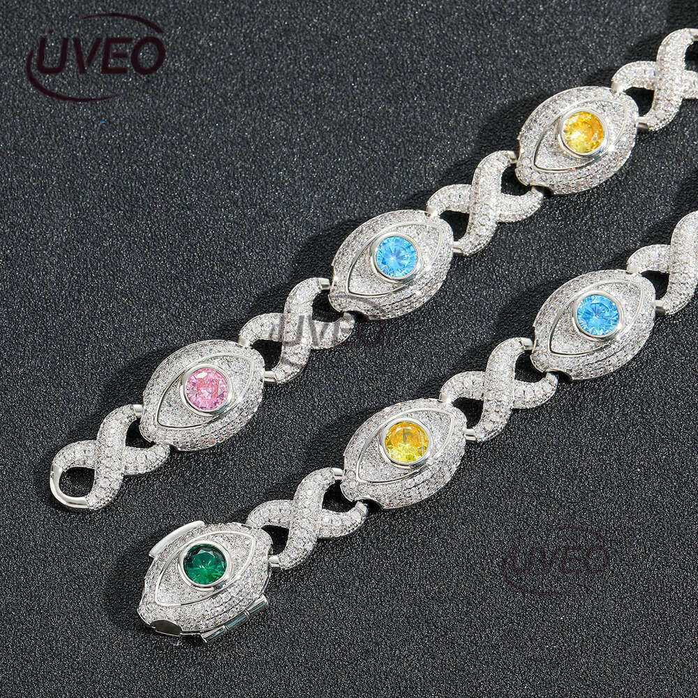 Luxury designer 8-strand 14mm Cuban Unlimited Eye chain, colored Ice out VVS Moissanite bracelet with free shipping