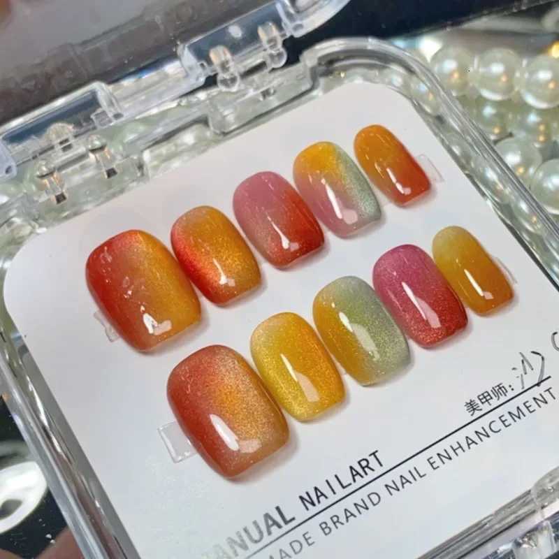 10Pcs Glitter Short Handmade Press on Nails Fake Nails Full Cover Cat Eye Square Head Artificial Manicure Wearable Nail Tips ArtT251118T251119