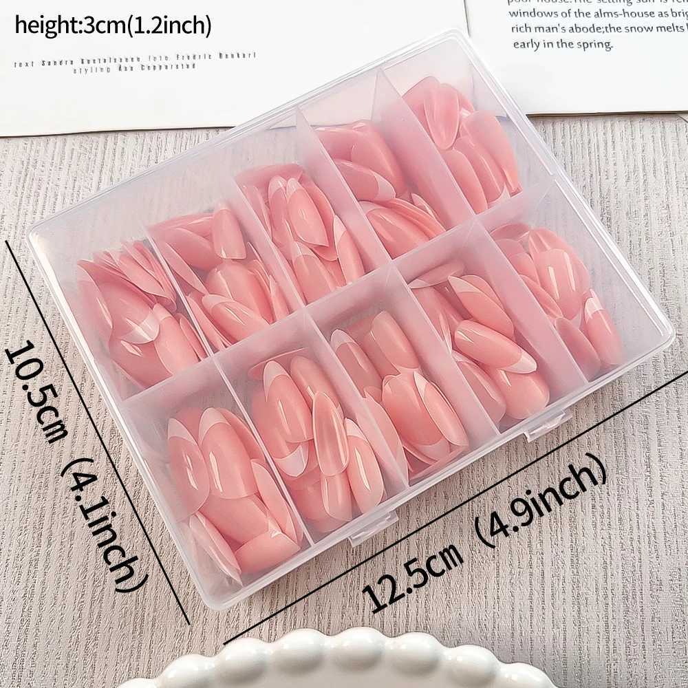 120/240Pcs Nude Pink Almond Press On Nails White-Edge French Glossy Almond Fake Nails Full Cover Soft Gel Nude Pink Nail TipsT251118T251119