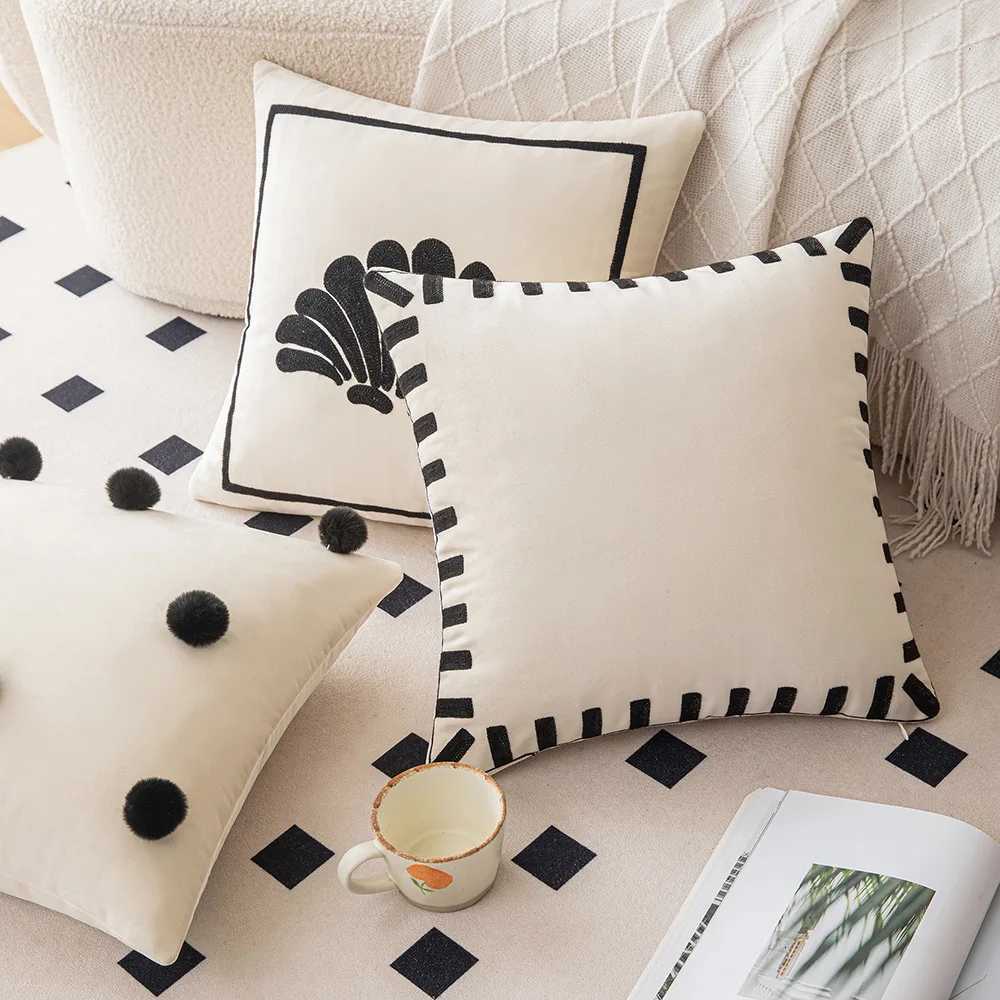 45x45cm Seashell Simple Throw Cover Black and White Velvet Cushion Cover Polka Dot case for Couch Sofa Home DecorM251119
