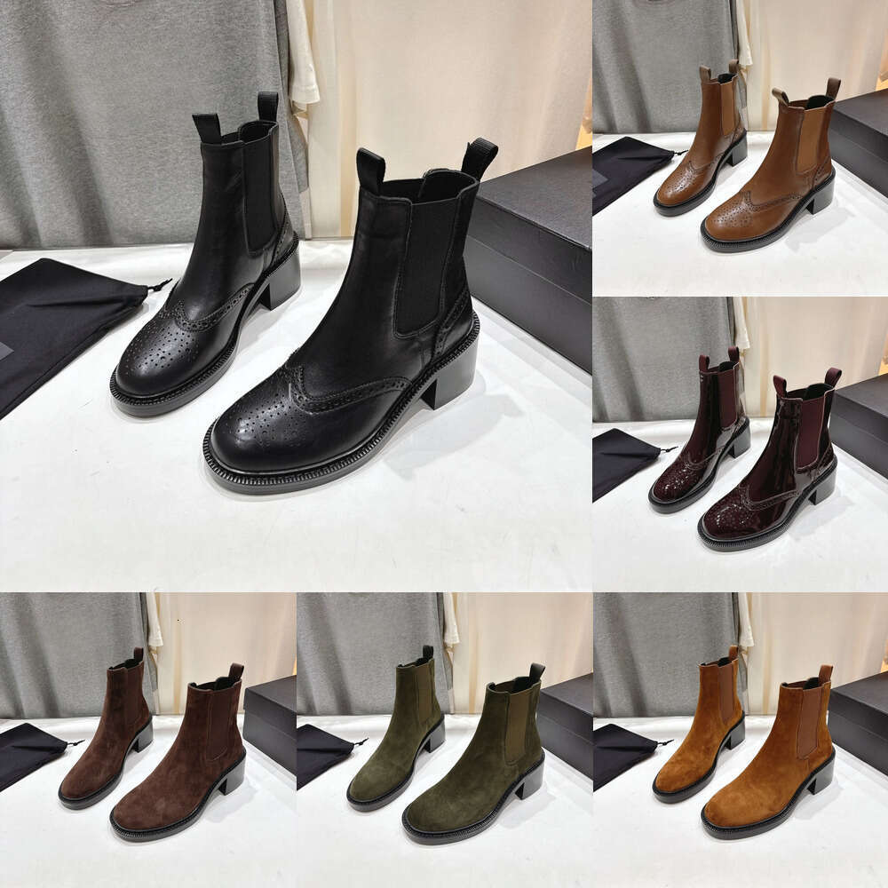 2025 ss Luxury designer women slip on Cowboy Suede boot buckle strap Patient chunky heel booties Genuine leather round toe western Ankle Fashion Womens shoes