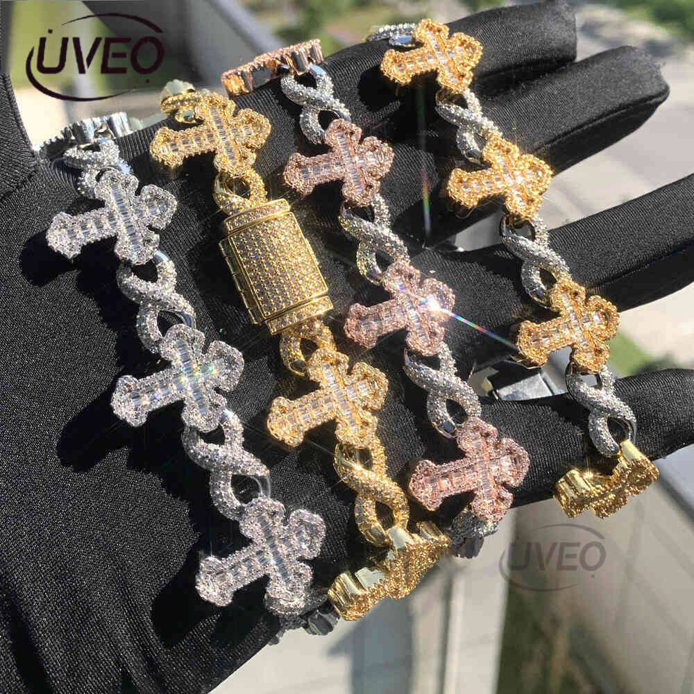 2025 latest model, Ice Out vs Mossany New Hip Hop 8-figure Unlimited Chain Ladder Square Cross Full Diameter bracelet for men and women Free shipping