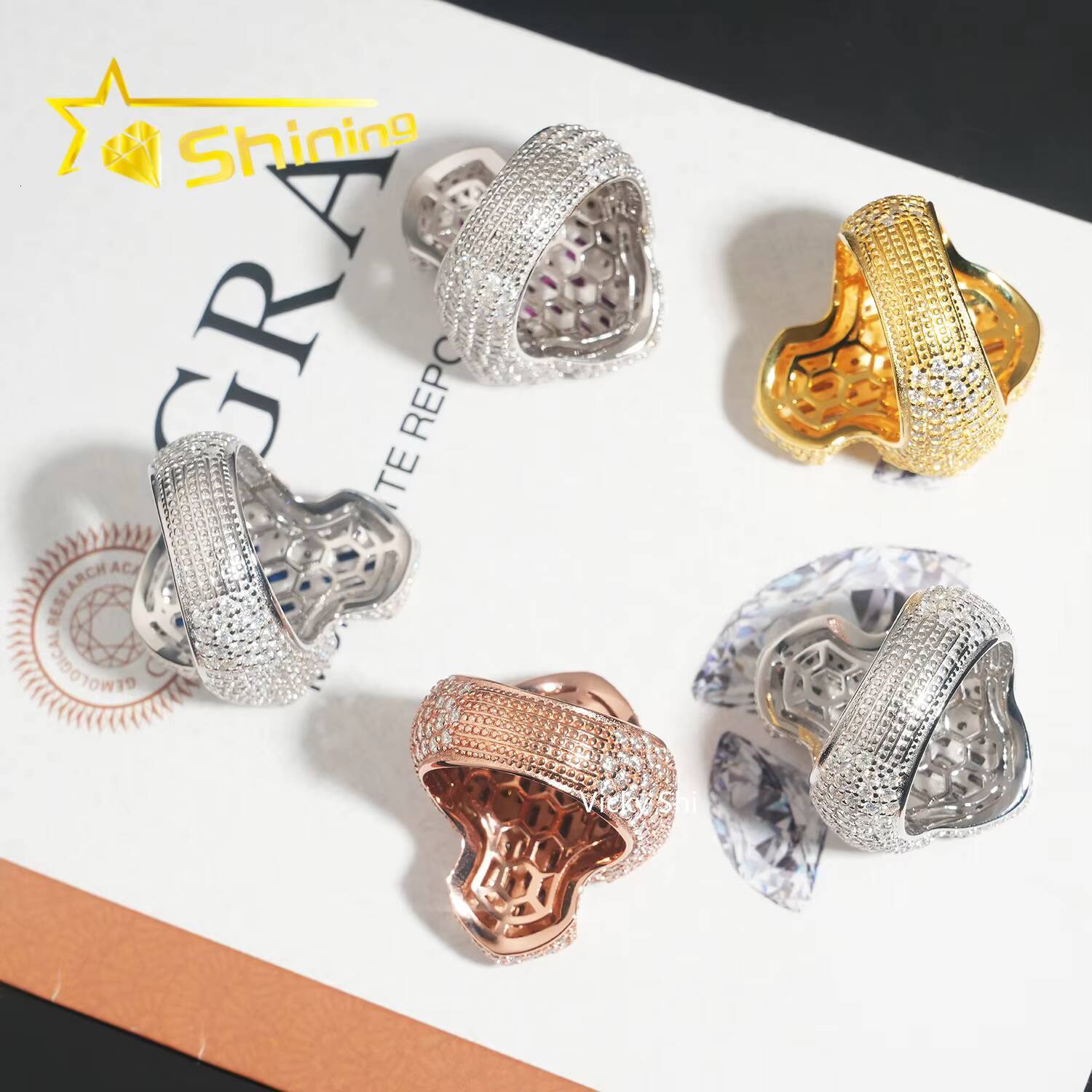 Iced Out Moissanite Mens Ring 925 Sterling Silver VVS Moissanite Cross Ring GRA Custom Hip Hop Ring Moissanite Jewelry