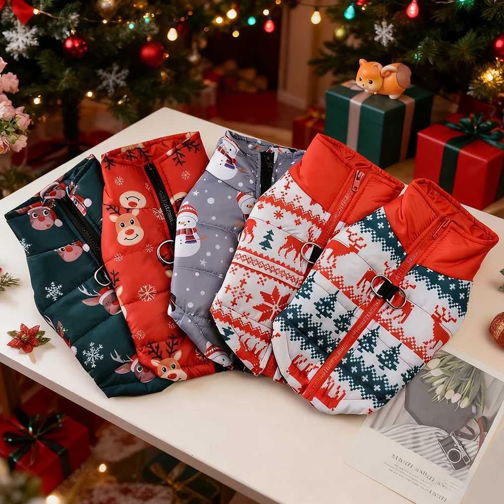 Luxury Designer Christmas Dog Costume - Winter dog Festival Jacket For Small cat & Medium Dogs With Snowman Print And D-Ring Free Shipping