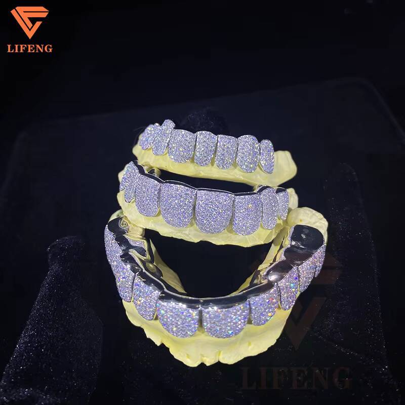 Hip Hop Custom Teeth Moissanite 925 Sterling Silver Grillz Iced Out VVS Diamond Moissanite Grillz on White Gold