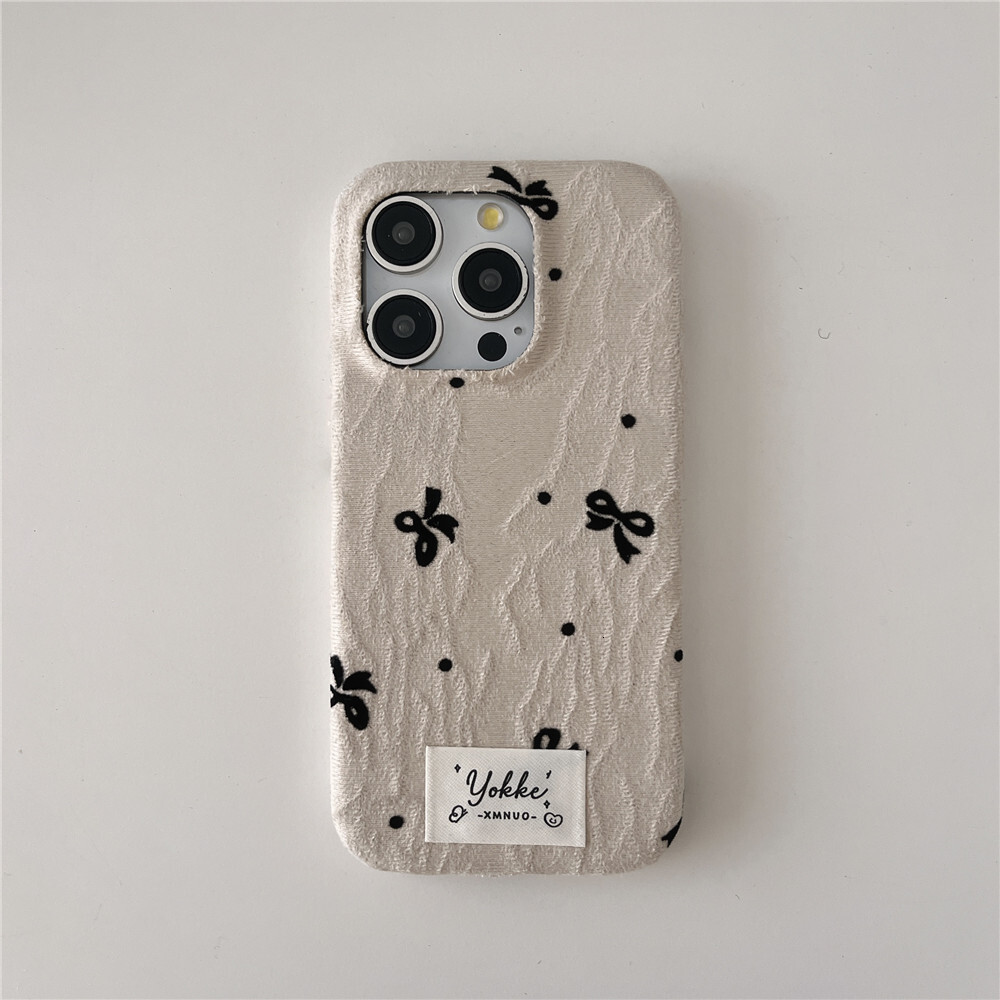 Polka Dot Bow Phone Case Compatible with iPhone 17/16/15 Pro Max Simple Velvet Protective Case iPhone 14/13