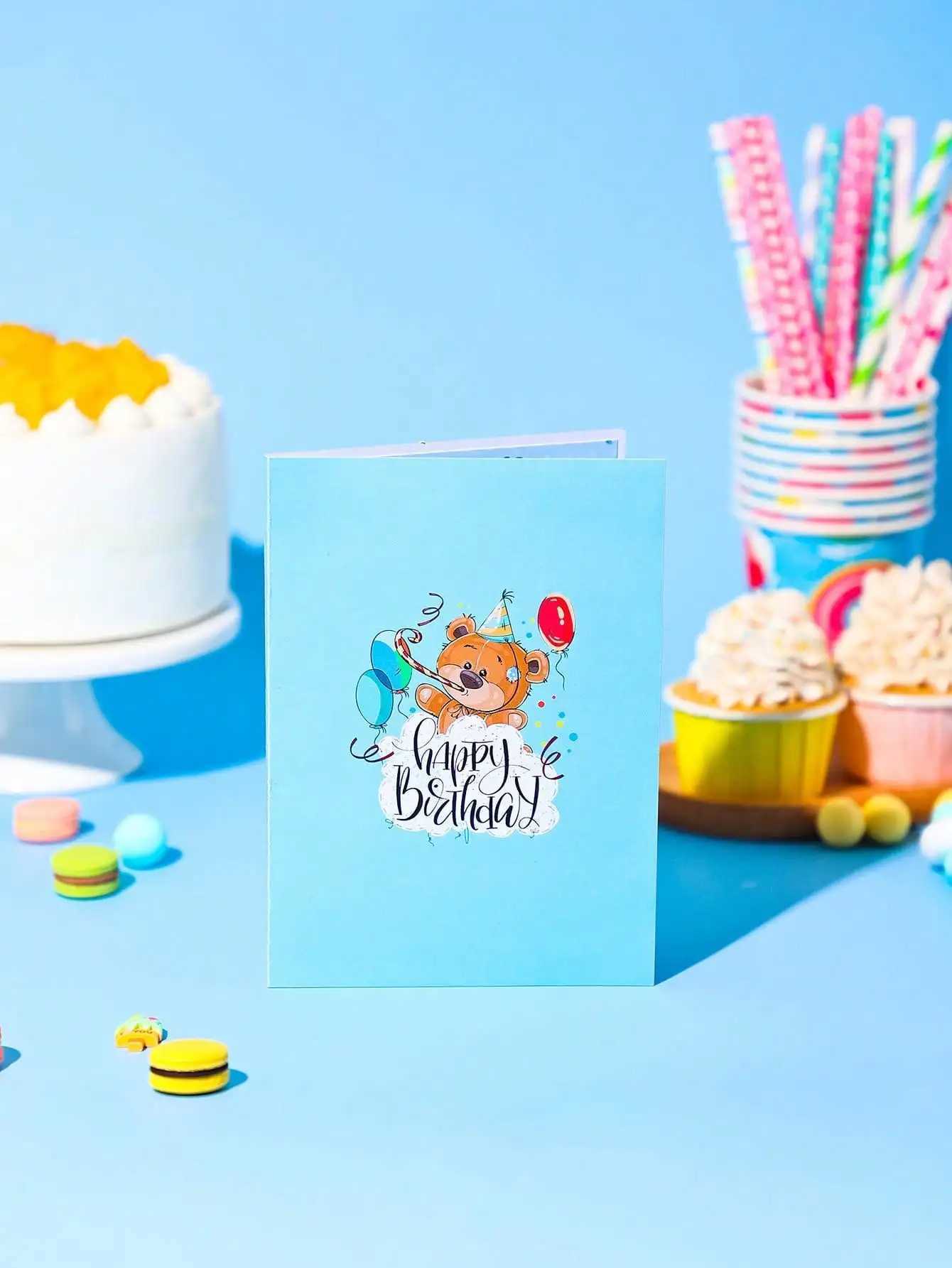 Kids Birthday Bear Pop-Up Card - 3D Greeting with Envelope Perfect Gift for Children Bear Pattern G251119