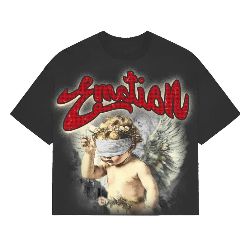 Cross-border Europe United States Trendy MIXED EMOTION T-shirt Cute Print Couple Hip Hop Style Casual Short Sleeve 250411
