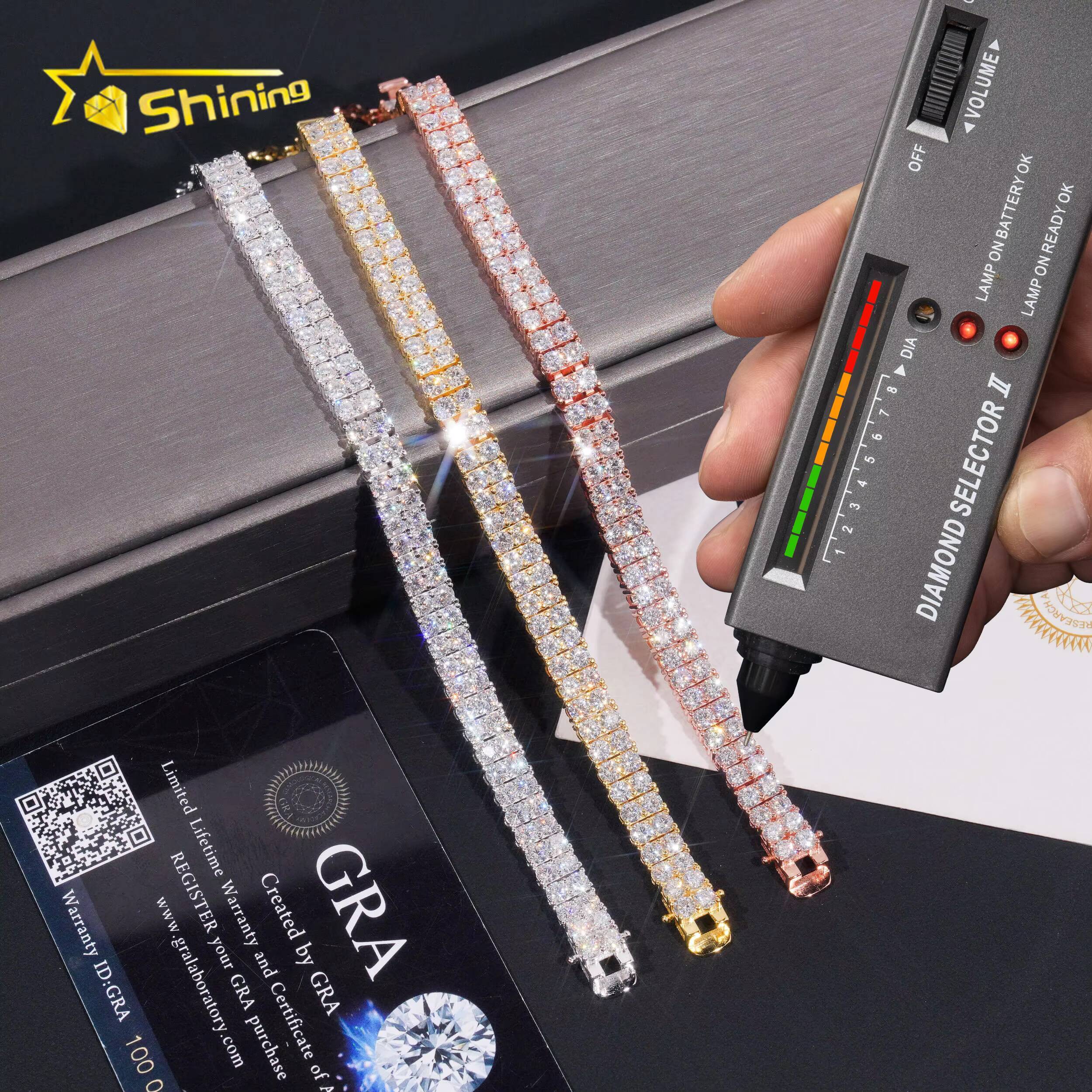2rows Moissanite 66mm Tennis Bracelets 18K Gold Plater Fine Jewelry Sterling Silver Tennis Chain Bracelet Hot Sale Design