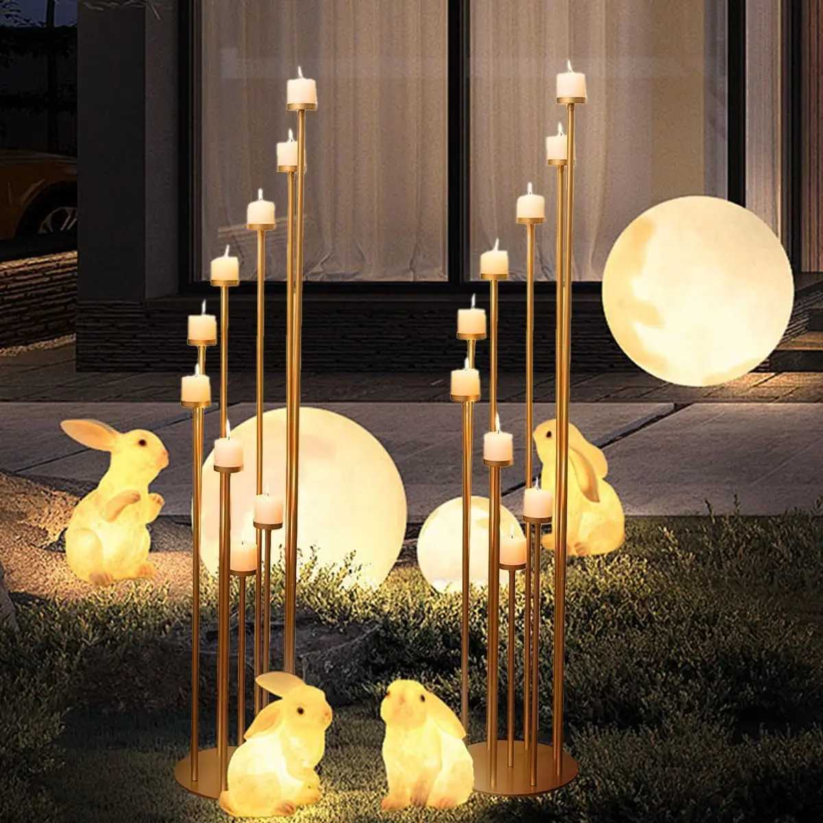 2Pcs Gold Floor Candle Holder 117cm 9 Arm Floor Candelabra Tall Candlestick Holder for Home Birthday Wedding Decoration G251119