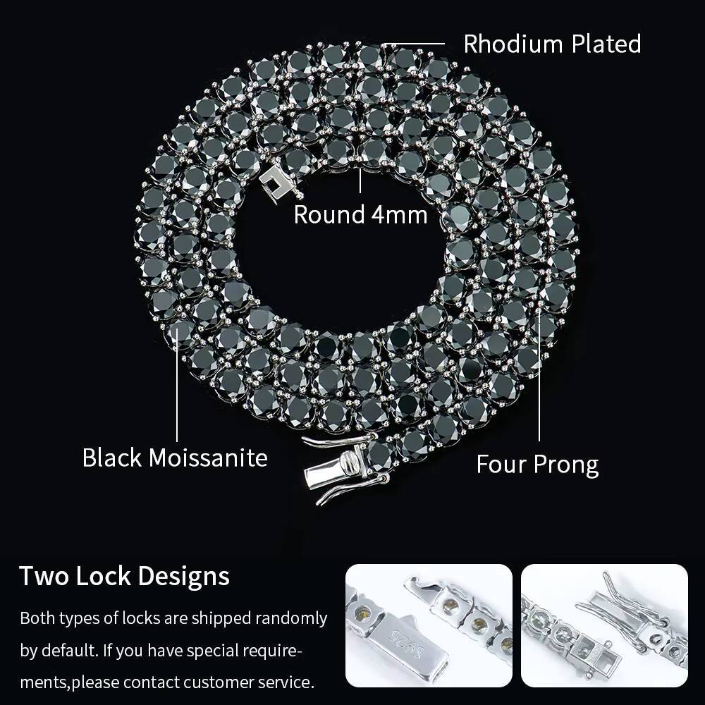 Classic Tennis Chain 925 Sterling Silver Hiphop Jewelry VVS Multiple Colors Moissanite Tennis Chain Necklace