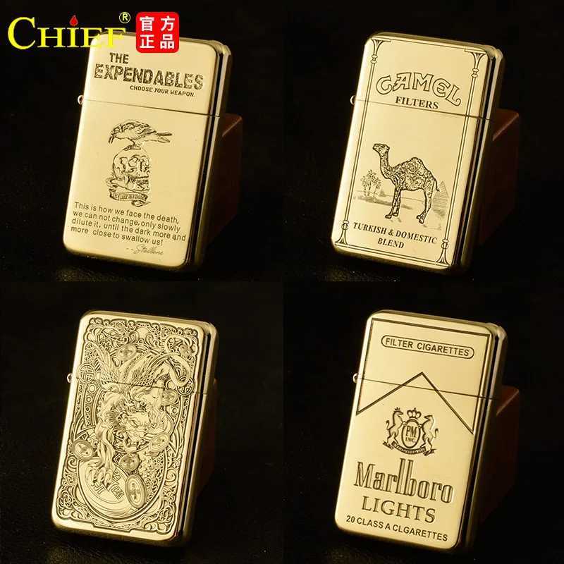 Exquisite Brass Kerosene Lighter Slim Windproof Vintage Grinding Wheel Ignition Lighter Cigarette Accessories Mens GiftC250321