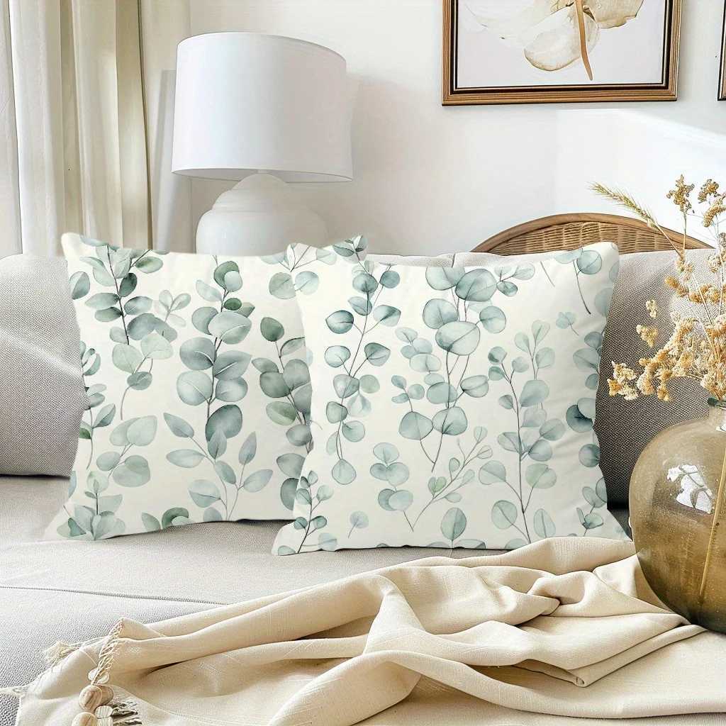 JIT4pcs Short Plush Watercolor Eucalyptus Printed Throw Covers 18in18in Boho Cozy Leaves Pattern Decor CushionM251119