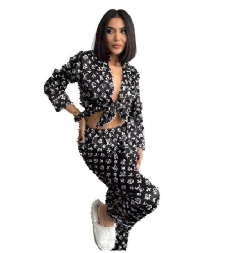 HOT Spring Autumn Women Pajamas Set Long Sleeves Full Pants Pijama New ice Silk Sleepwear Leisure Loungewear Girls Nightwear with headband