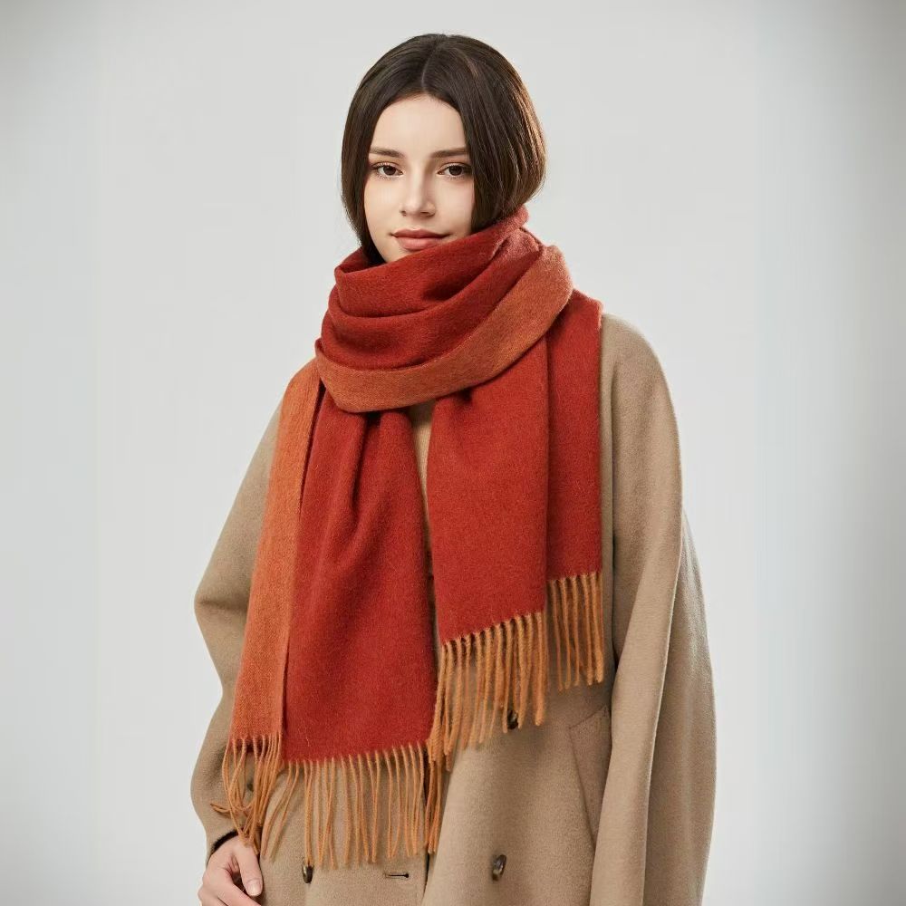 T507 Australian 100% wool double-sided two-color red scarf for men and women couples autumn and winter warm neck scarf