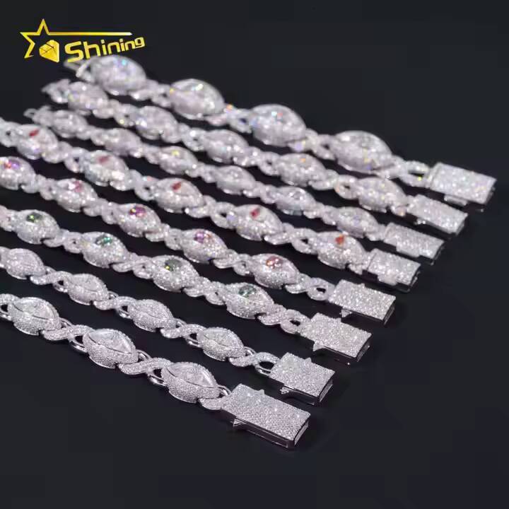 Hip Hop Jewelry Hot Style Eyes Design Cuban Chain Sterling Silver 925 Mutil-color Moissanite Luxury Cuban Link Chain