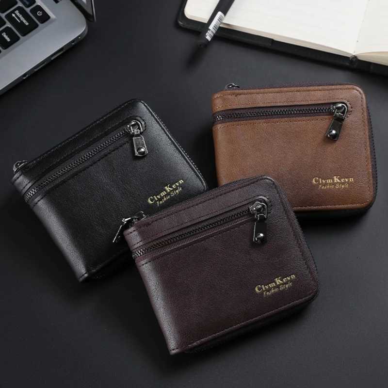 2025 New Mans Short Bifold Wallets Multi Card Fashion PU Leather Wallet High Quality Men Classic Wallet with Coin Bag ZipperT251119