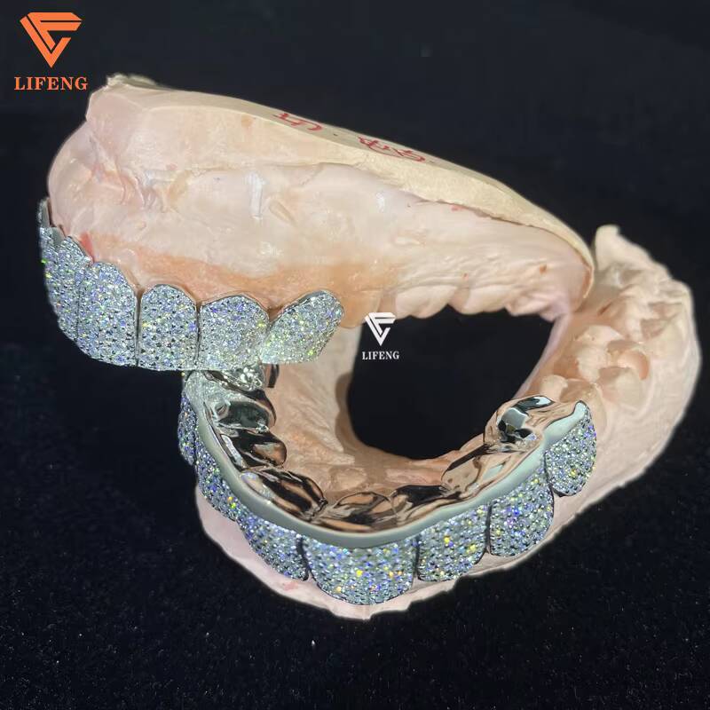 Lifeng Custom Perm Cut VVS Moissanite Grillz Hip Hop HoneyComb Pass Diamond Tester Sterling Silver Teeth Grillz Jewelry