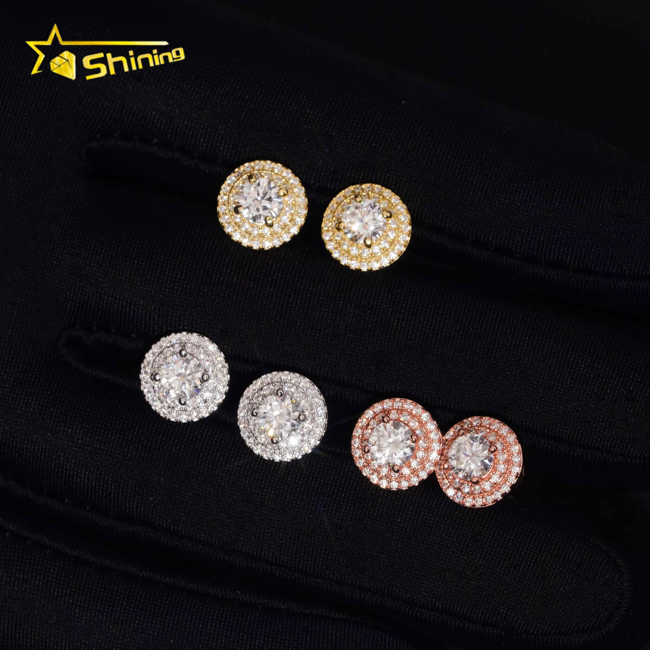 Fine Jewelry Men Women Silver 925 Earrings Gold Plated Hip Hop Screw Back Moissanite Earrings Daily Wear Custom Ear Studs