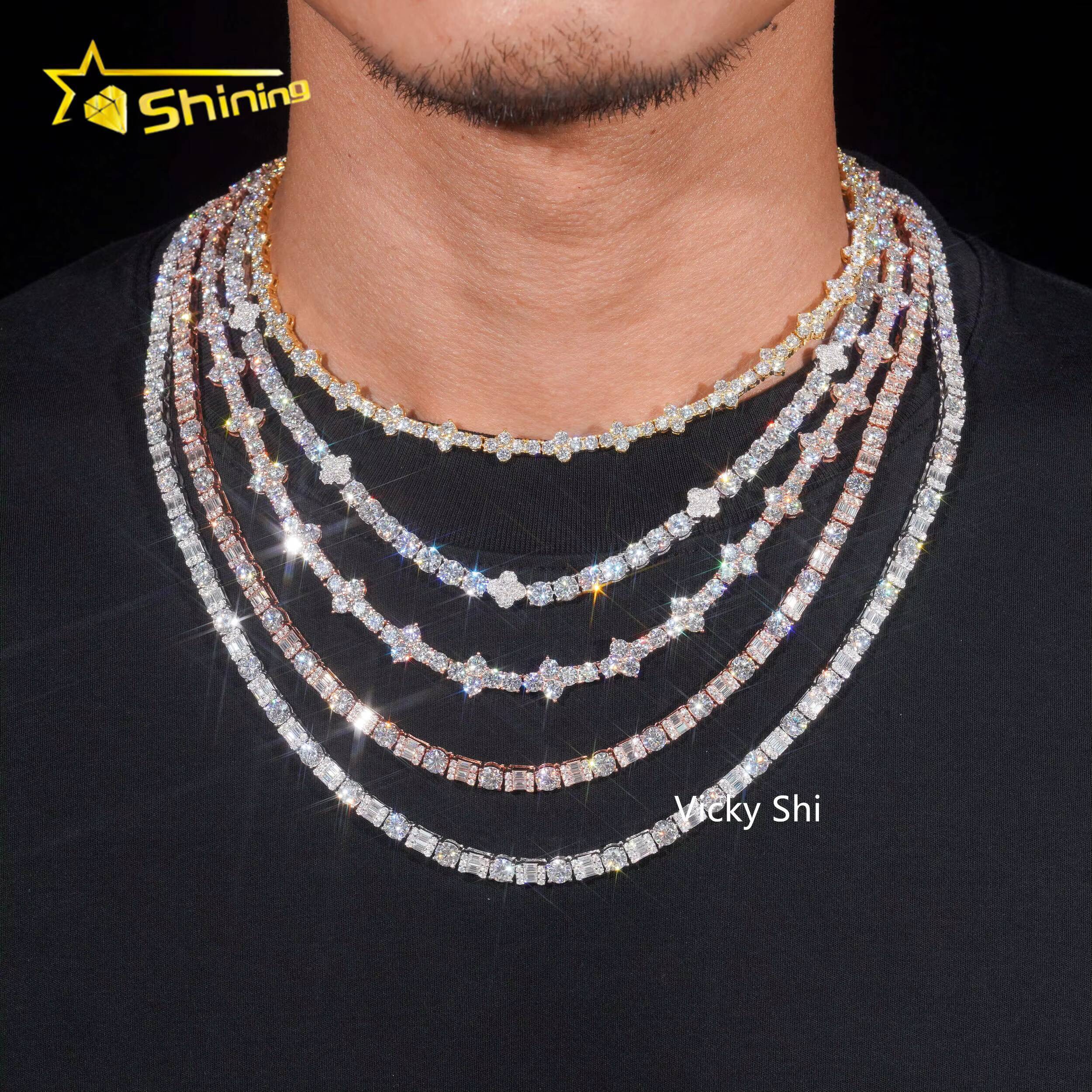 Hip Hop Fancy Design 925 Silver Tennis Moissanite Chain Custom GRA Certificated Pass Diamond Tester Moissanite Necklaces