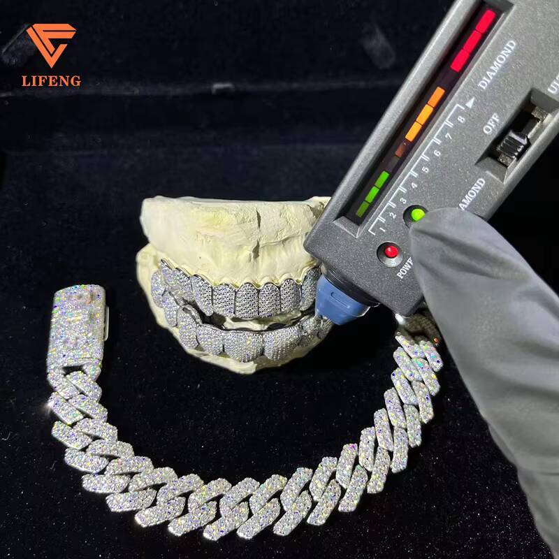Custom Made Hip Hop Dental Grills Iced Sterling Silver Teeth Grillz VVS Moissanite Diamonds Gold Plating Weddings Engagements