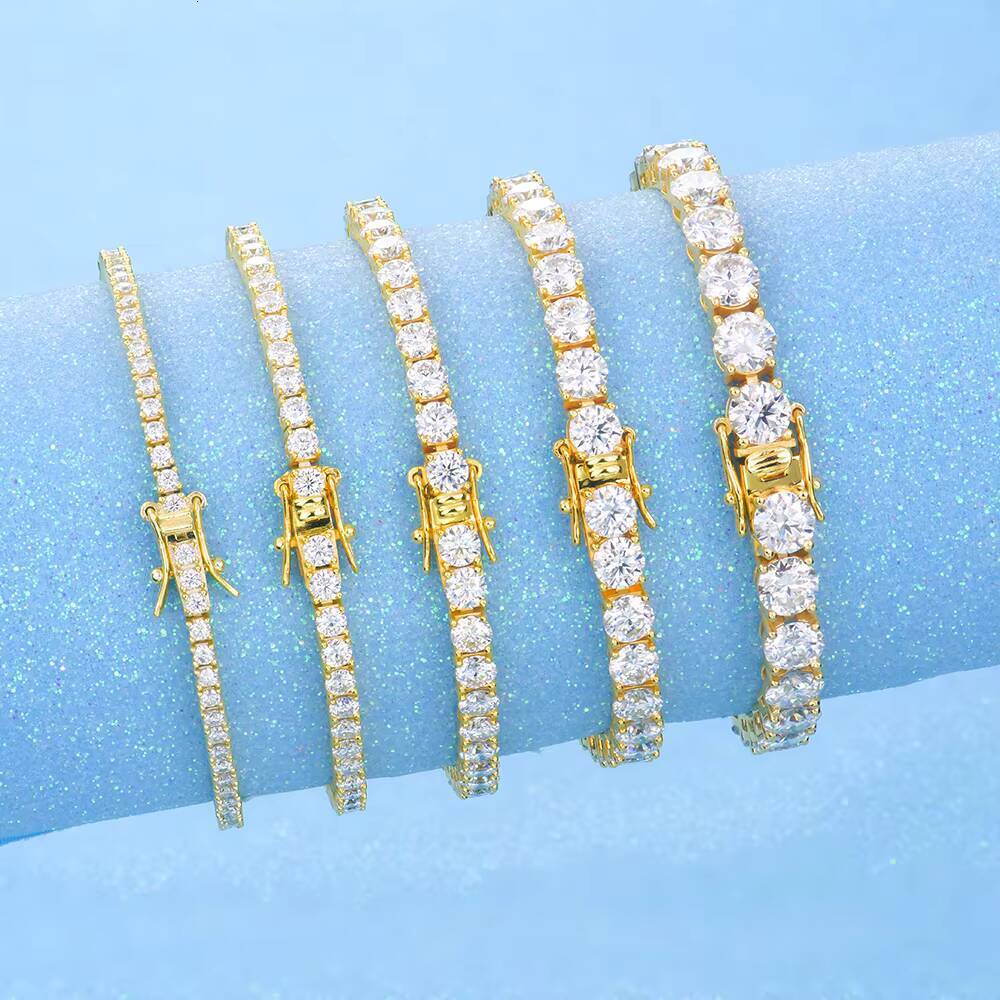 High Quality Yellow Gold Plated Bracelet 2mm -6mm Silver 925 VVS1 Moissanite Round Shape Tennis Chain Bracelet