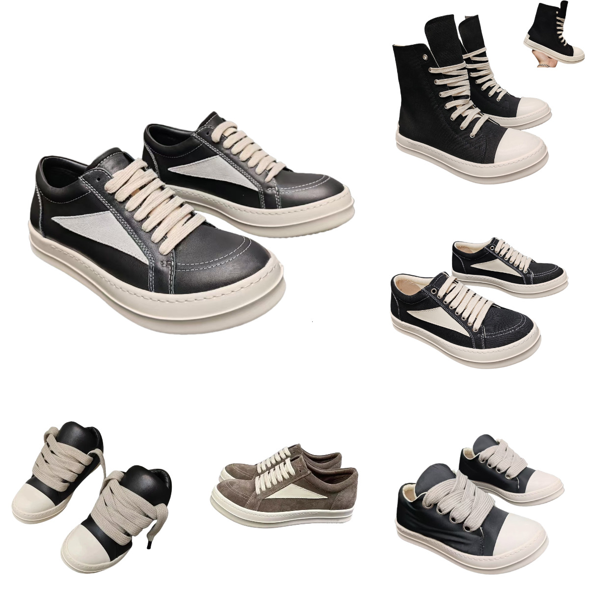 Designer Ro Owens Brand VINTAGE Sneakers Mens Women Low Black White Furry Canvas RO Outdoor Fashion Show Casual Shoes RUNWAY JUMBOLACE Genuine Leather Luxury Boots