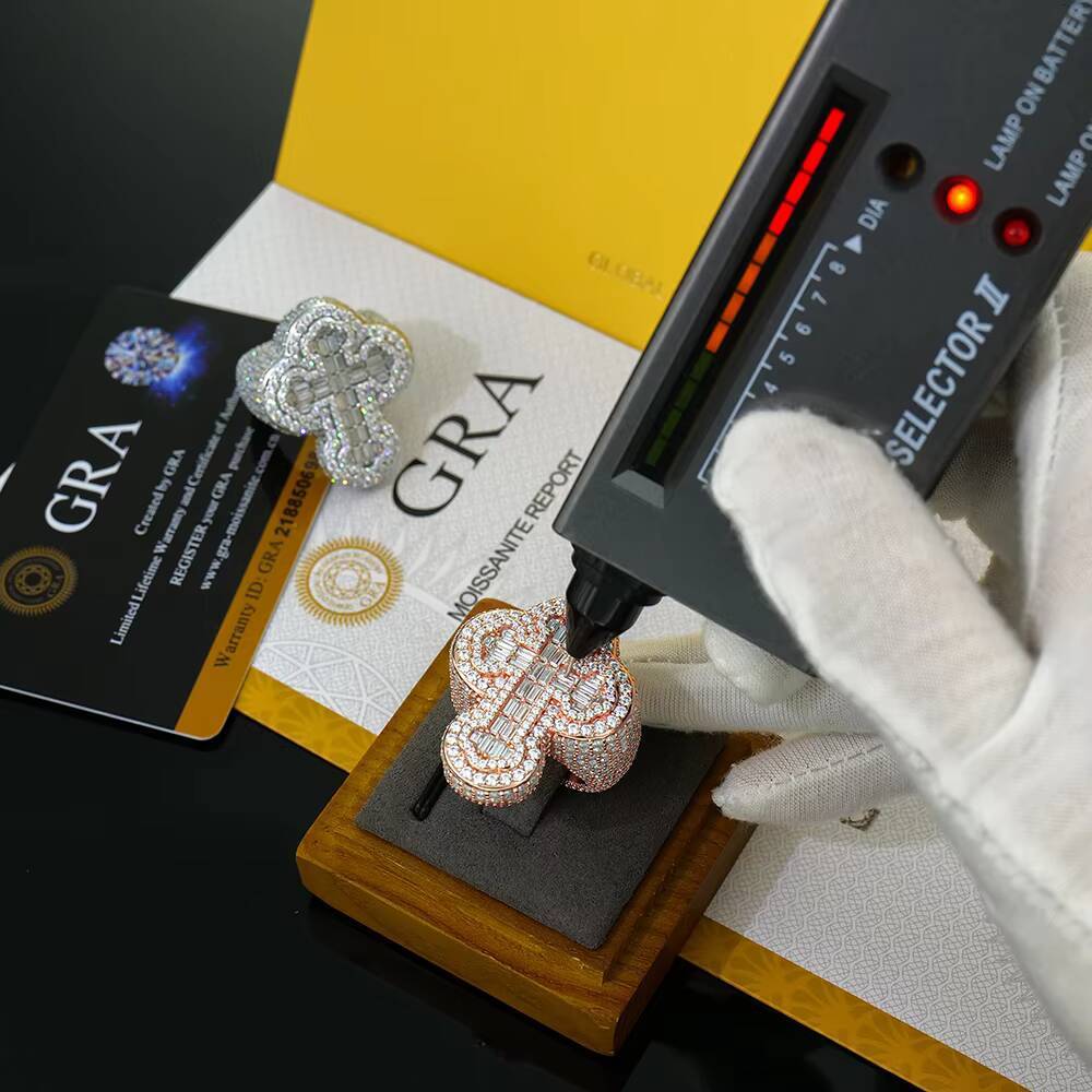 925 Silver Jewelry White Gold Rose Gold Plated Full Iced Out D VVS Round Baguette Cut Moissanite Diamonds Cross Hiphop Ring