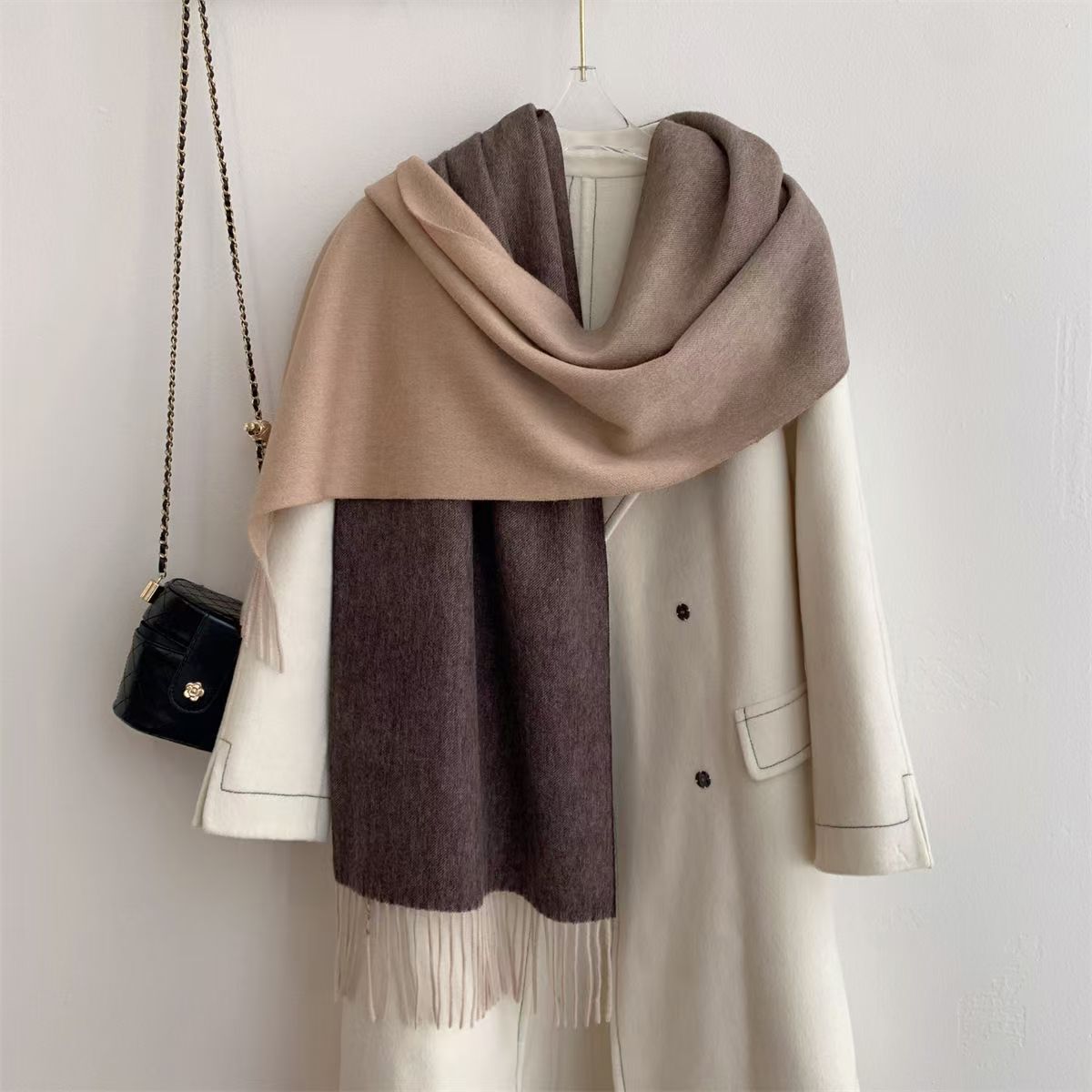 T506 new tie-dye color gradient all-match women's high-end 100% wool scarf autumn and winter tassel scarf shawl