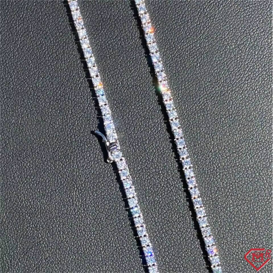 Iced Out Hiphop Moissanite Chain Necklace Men 925 Sterling Silver Vvs Moissanite Tennis Chain