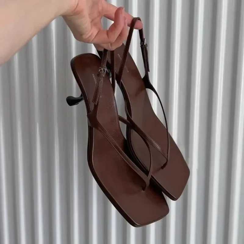 Square toe clip toe sandals kitten heel strap brown solid Ccise French style sexy Fi womens shoes summer casualXJ250419