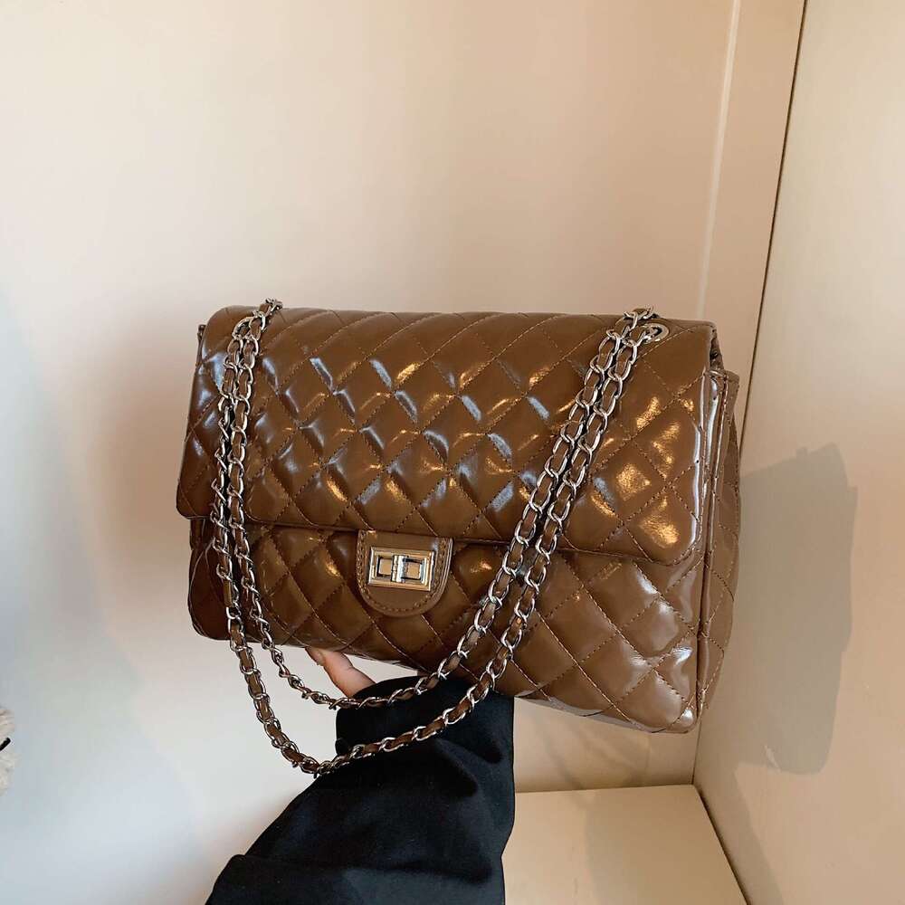 Women's Commuter Large capacity women's shiny face airport Diamond grid chain shoulder Tote bag