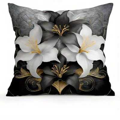 Home Decor Black White Flowers with Gold Accents Covers Pattern Cushion Cover Suitable for Sofa Bedroom Car M251119
